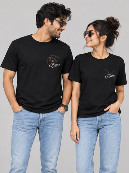 Better Together Camera Couple T Shirts - couple black front hero