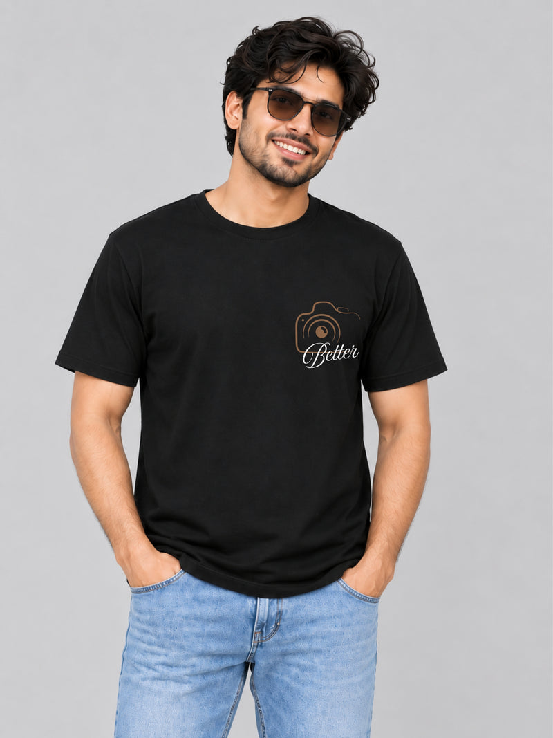 Better Together Camera Couple T Shirts - man black front product