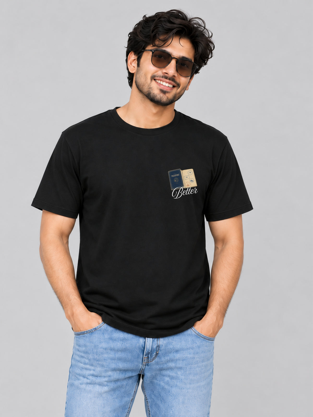 Better Together Passport Couple T Shirts - man black front product