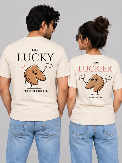 Good Fortune Couple T Shirts - couple cream back group