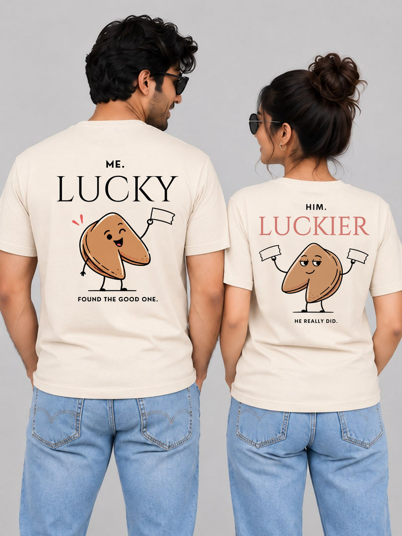 Good Fortune Couple T Shirts - couple cream back group