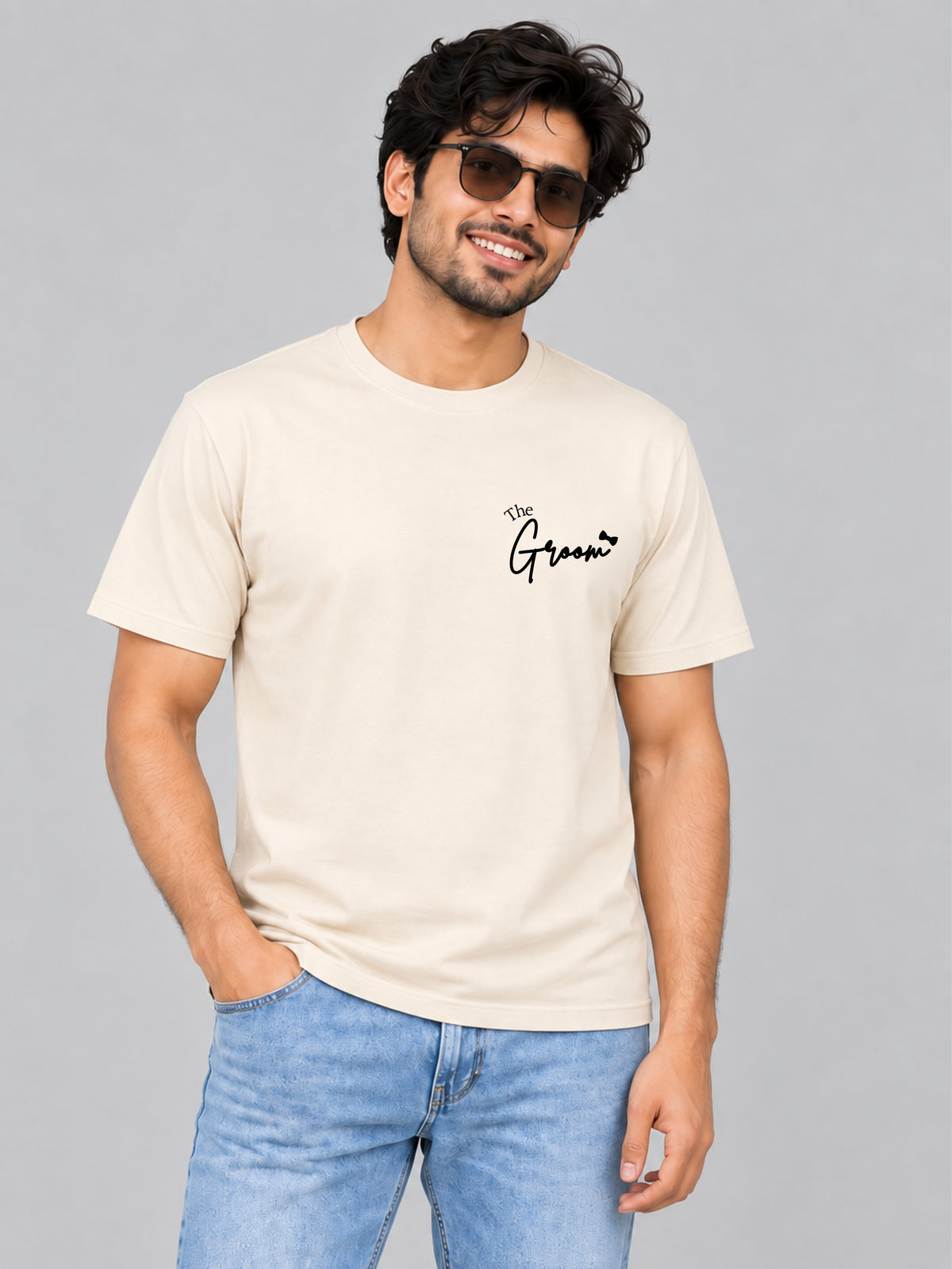 Bride & Groom Couple T Shirts - cream front product