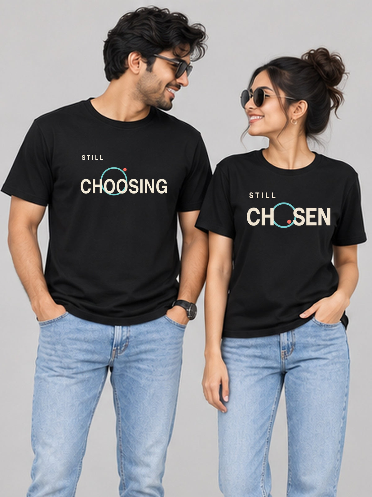 Still Chosen Couple T Shirts - couple black front hero