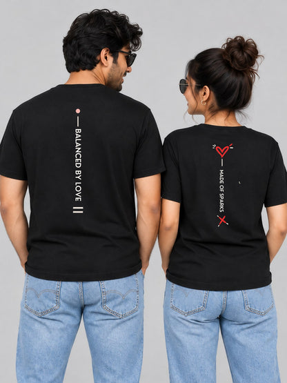 The Calm / The Fire Couple T Shirts - couple black back hero
