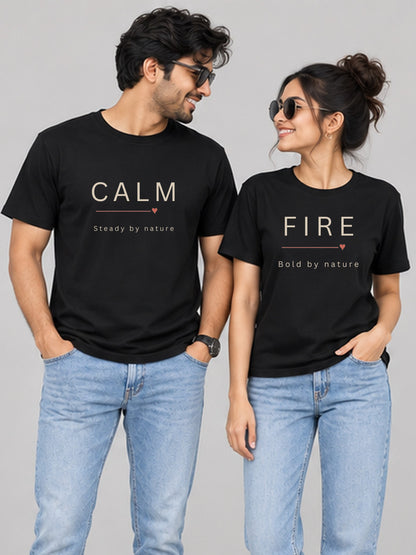 The Calm / The Fire Couple T Shirts - couple black front group